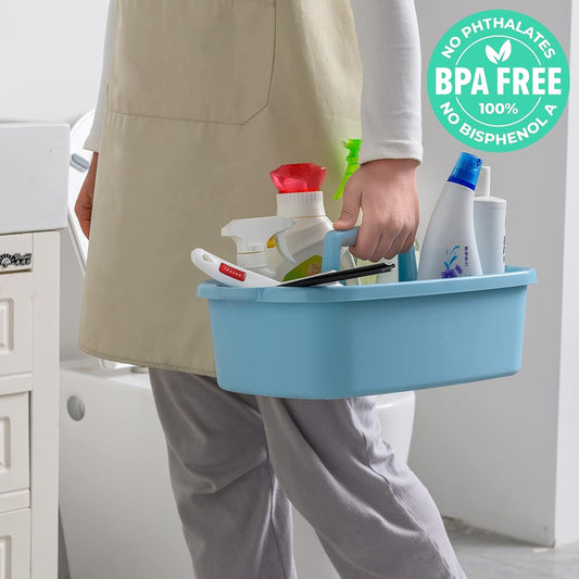 Cleaning Caddy Organizer with Handle, Gray Plastic Bucket for Cleaning Supplies Products, Cleaning Tool Storage Tote, 2 Pack