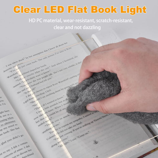 Book Light, Rechargeable Clear LED Flat Reading Light with 3 Colors & Timer, Dimmable Panel Plate Lamp Book Full Page Light for Reading in Bed at Night, Funny Gifts for Readers Kids Women Men (White)