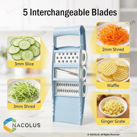 NACOLUS Handheld Mandoline Slicer for Kitchen, Vegetable Slicer Multi Blade Potato Chip, Veggie shredder, Vegetable Cutter, Julienne Shredder and peeler For Small Job In Kitchen Blue