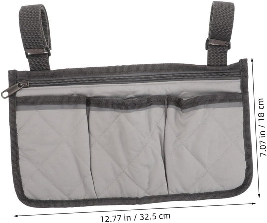 Bedside Rail Organizer Bag with 4 Pockets, Cup Holder, and Zipper Phone Pouch, Universal Multi-use Storage Caddy for Senior Safety and Mobility Assistance on Hospital or Dorm Beds