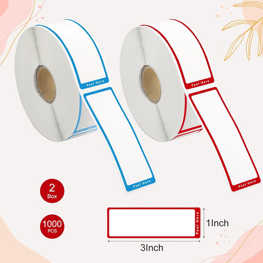 1000 Food Labels, Removable Freezer Labels with Dispenser, Red/Blue | 1" x 3", Writable Blank Labels, Strong Adhesive, No Residue, Waterproof, Oil-Resistant, for Jars, Containers, Pantry