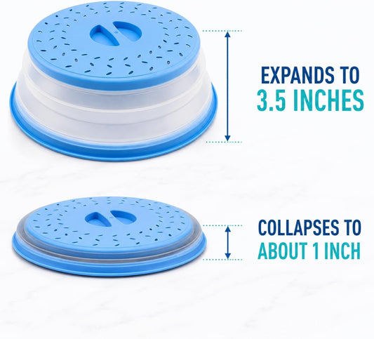 Collapsible Microwave Splatter Cover for Food 10.5 Inch Vented Blue