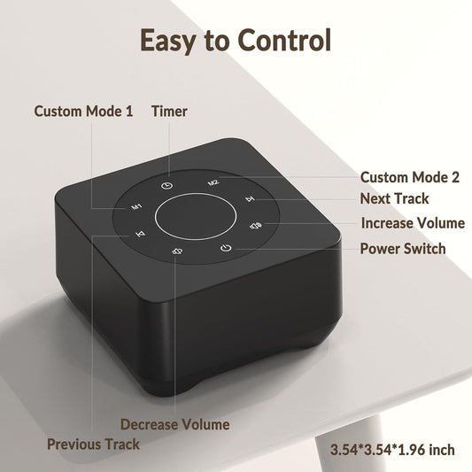 White Noise Sound Machine, Noise Machine for 20 Soothing Sounds, 2 Customizable Shortcut Buttons, Timer, Memory Function, USB-A Cable Included (Battery&Adapter NOT Included)for Baby, Kids&Adult(Black)