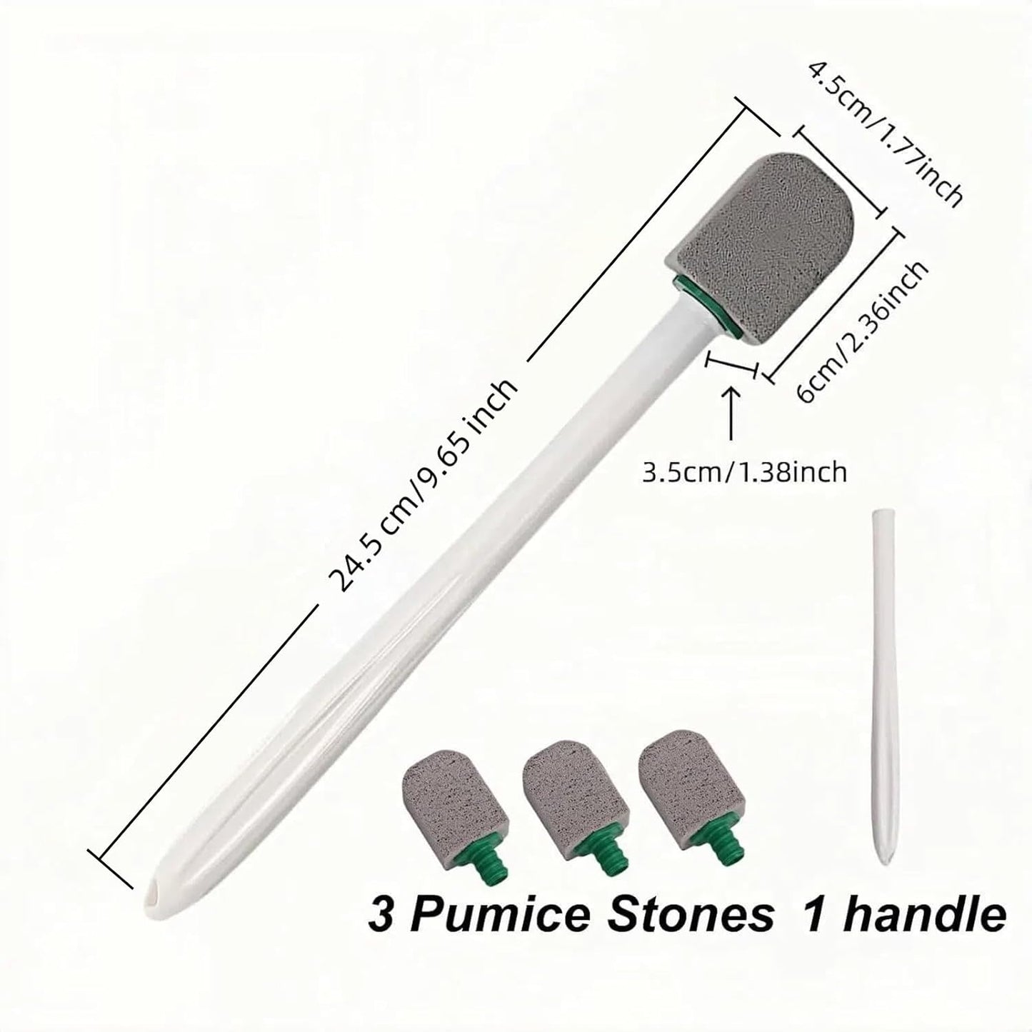 Pumice Stone Toilet Cleaning Kit with Long Handle - Effortless Hard Water Stain Remover for Toilets, Tubs & Tile - Includes 1 Handle + 3 Pumice Stones, Safe for Porcelain & Ceramic Surfaces