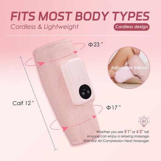 Air Compression Leg Massager, Cordless Calf Massager with Heat, Air Compression Leg Massage for Circulation and Pain Relief, Gifts for Dad Mom Men Women, Pink (Single)
