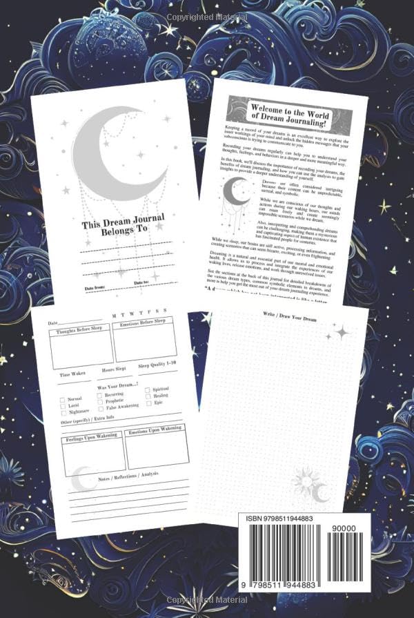 Dream Journal Notebook: Diary with Guided Prompts to Record and Track Your Dreams, Interpretations and Thoughts before Sleeping. Ideal Gift for Women, Girls, Men – Moon and Stars Theme