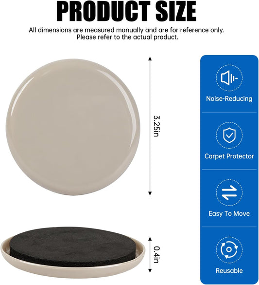 Furniture Sliders 8pcs 3 1/2 inch - Heavy Duty Reusable Round Sliders for Moving Furniture on Carpet, Easily Move Couches/Beds/Armoires/Chair/Table/Cabinet