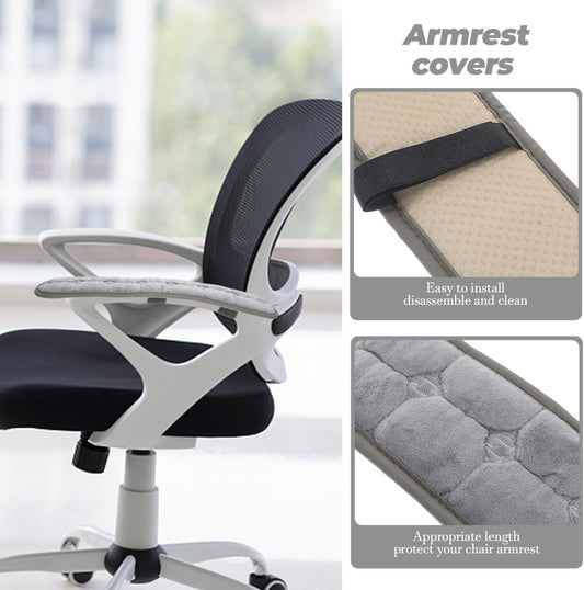 Garneck 2 Pack Office Chair Armrest Pads with Elastic Strap: Non-Slip Plush Gaming Chair Arm Covers Grey Soft Forearms Support Cushions for Desk Computer & Wheelchair
