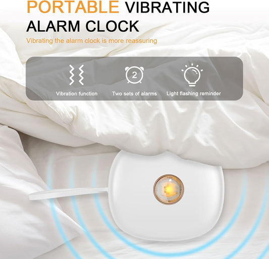 Vibration Alarm Clock, Under Pillow Battery Operated Vibrating Bed Shaker with 2 Alarms, Quiet Bed Shaker Alarm Clock with LED Display 3-Level Vibrating Digital Clock with Backlight Travel Alarm Clock