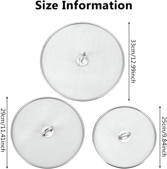 3 PCS Splatter Screen for Cooking, 25/29/ 33 cm Stainless Steel Grease Splatter Guard, Ultra Fine Mesh