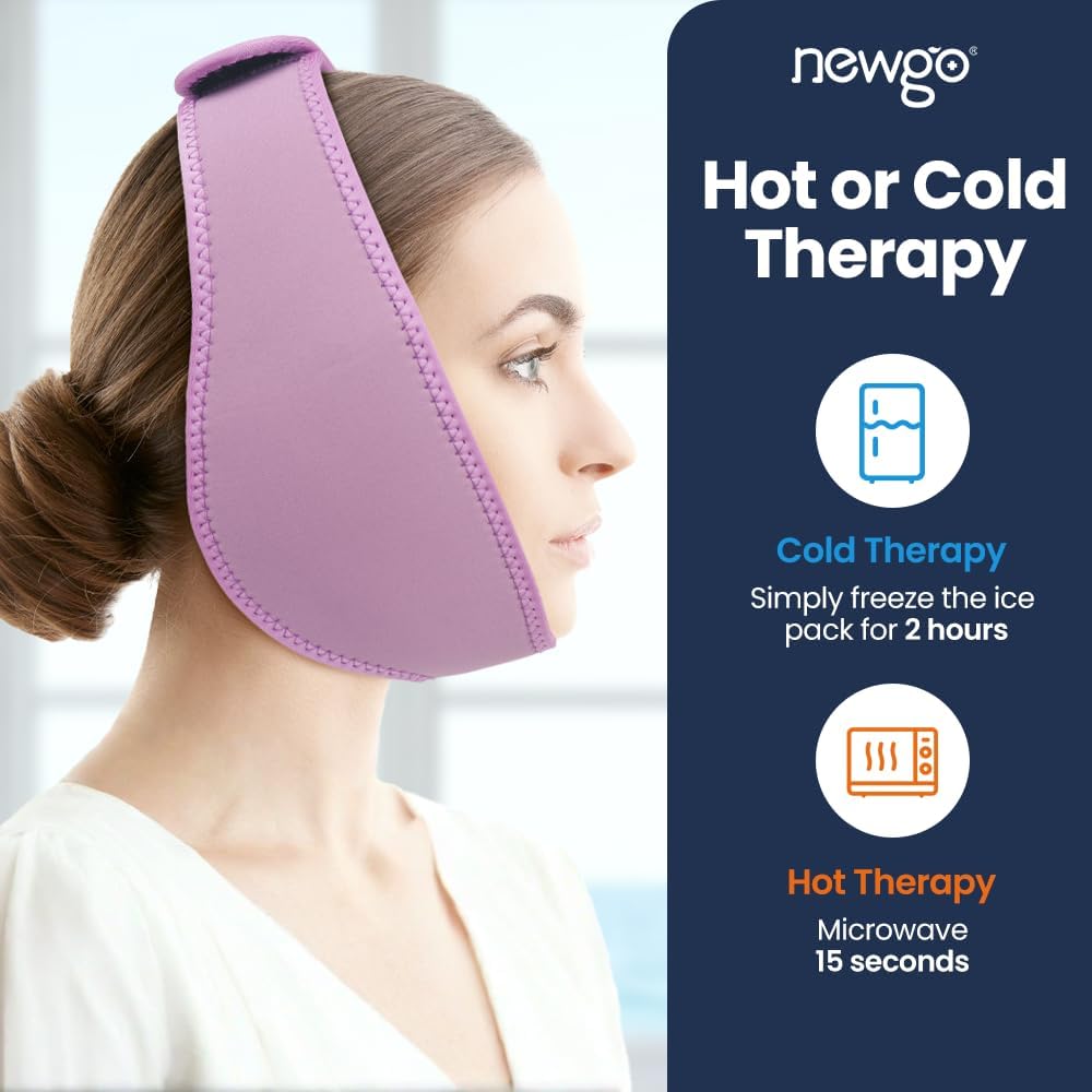 NEWGO Wisdom Teeth Ice Pack Head Wrap for Face Oral Surgery, FSA Eligible | Face Ice Pack with 4 Hot Cold Gel Pack for TMJ, Tooth Extraction, Tonsillectomy Recovery