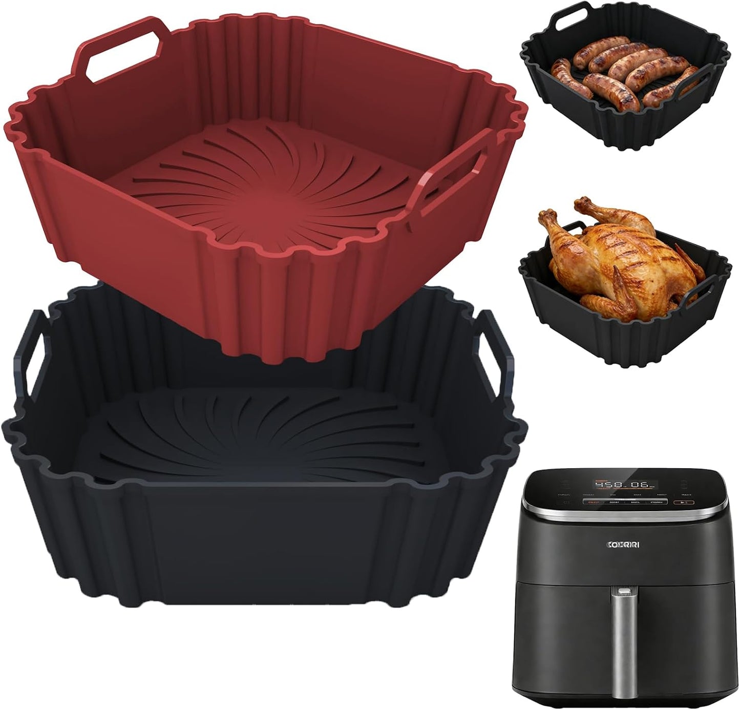 Silicone Air Fryer Liners 2 Pack, Reusable Silicone Air fryer basket liners for Ninja AF141 181, 8.5 Inch Air Fryer Liners for COSORI 5-6.5 QT,Large Air Fryer Accessories