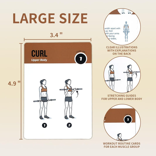 Bodyweight Workout Cards, 62 Exercises Cards Deck Large Size 5" x 3.5" Fitness Cards for Women & Men, Beginner Fitness Guide to Training Exercises at Home or Gym (Bodyweight,Vol 2)