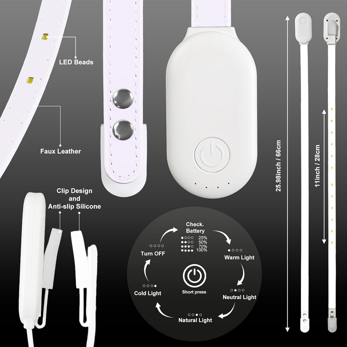 ROOKIELEDS Full-Page Reading Light, 70-Hour Rechargeable Clip-on Book Light