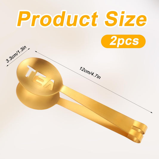 2 Pcs Stainless Steel Tea Bag Squeezer, Round Tea Bag Clamp, Gold and Silver