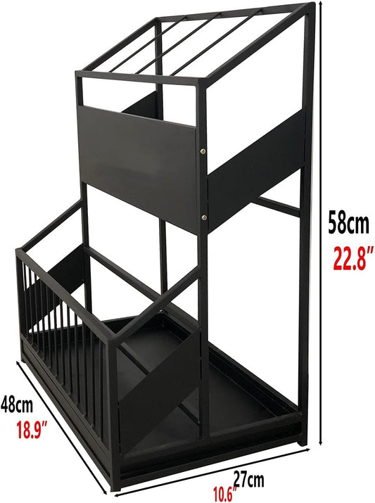 Commercial Metal Umbrella Stand Umbrella Holder, Corridor Entrance Umbrella Basket for Hotel School Cafe-with Drip Tray, Storage 30 Umbrellas (Color : Black)