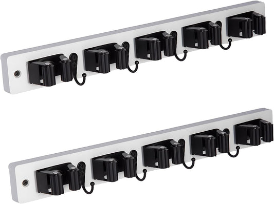 FunCee Broom Holder Wall Mount With 5 Slots & 4 Hooks,Rustic Wood Broom & Mop Hanger,Wall Mounted Garden & Garage Tool Storage Organizer Rack for Closet Laundry Room or Kitchen Wall Decor
