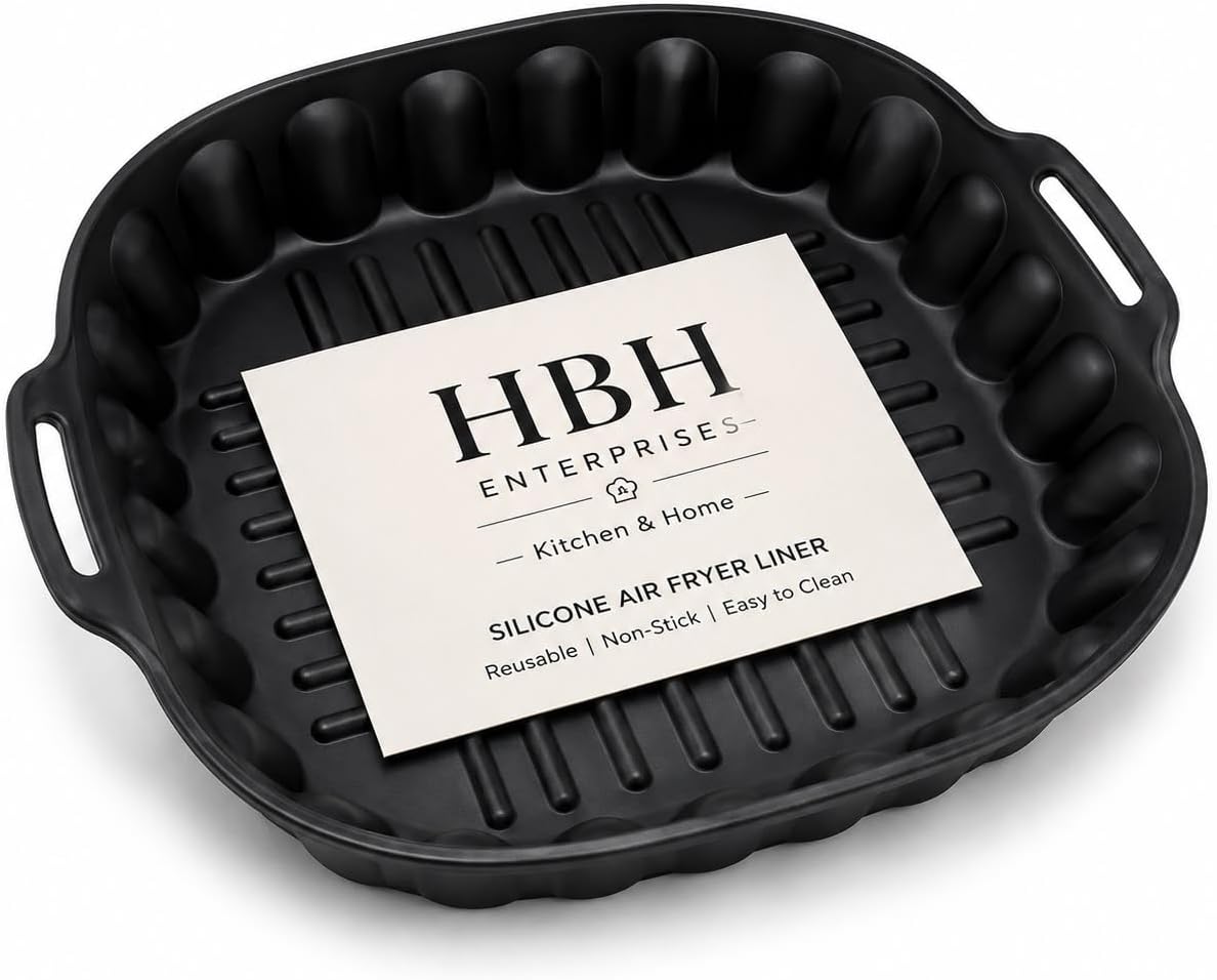 Silicone Air Fryer Liner for 5–6 Qt Air Fryers, Reusable Food-Grade Silicone Basket, Nonstick, Dishwasher Safe, Black