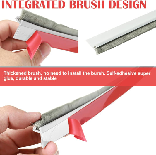 Door Sweep for Bottom of Door: Integrated Design with Brush | Self Adhesive Under Door Draft Stopper - Seal Dust Noise Hot or Cold Air Insulation - White 39"L 2" W