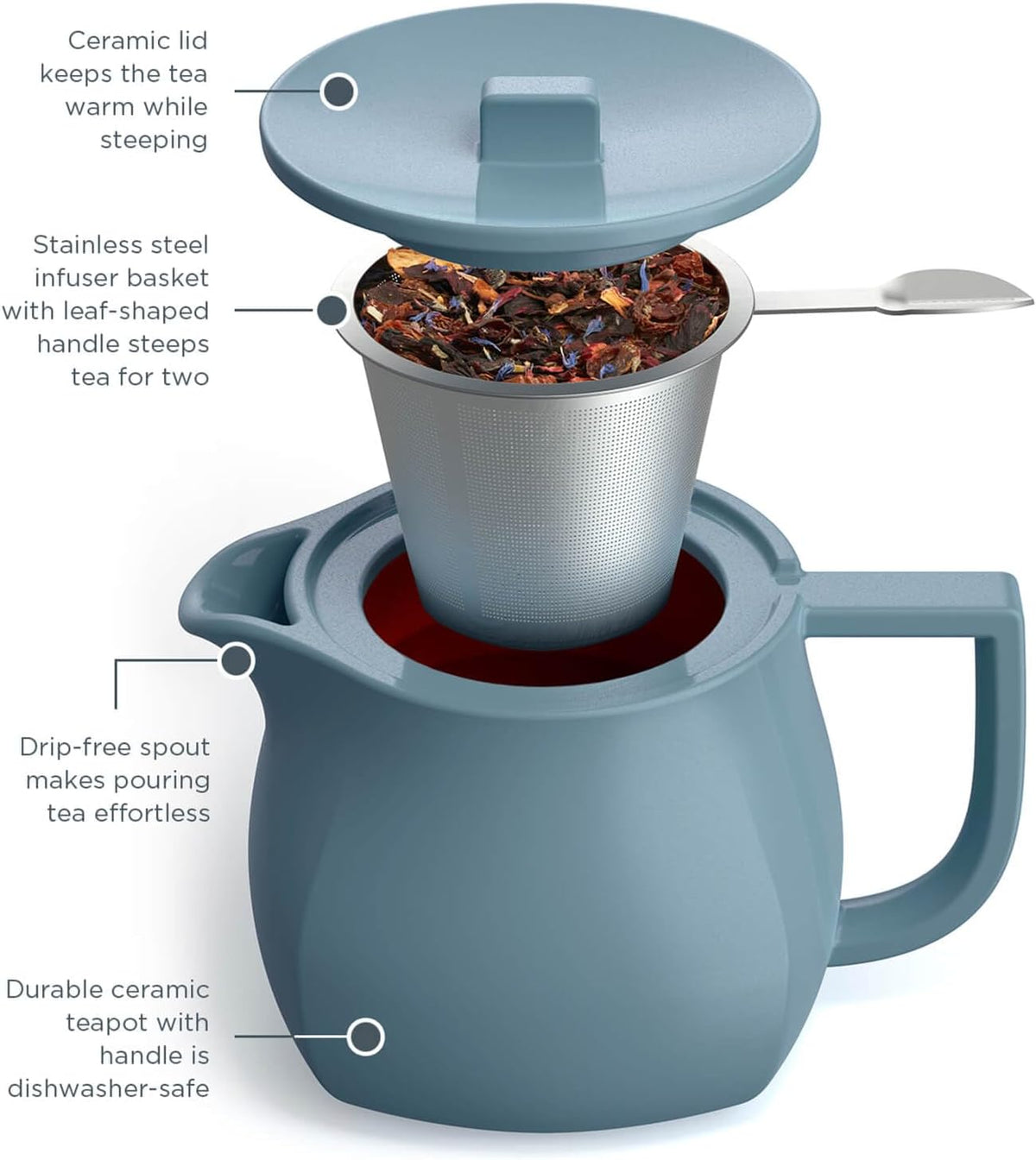 Tea Forte Ceramic Teapot with Infuser, Sakura Cherry Blossom, 24 oz