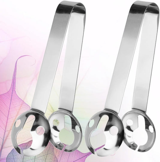 BESTOYARD 2 Pcs Stainless Steel Tea Bag Holder Spoon with Ergonomic Handle, Heat Resistant Fruit Tea Squeezer and Ice Cube Tongs for Home Kitchen and Bar, Machine Washable round Design