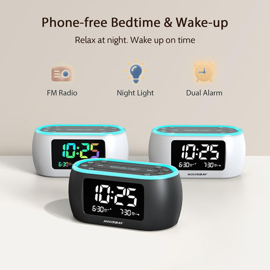 HOUSBAY Digital Alarm Clock Radio for Bedrooms with Night Light