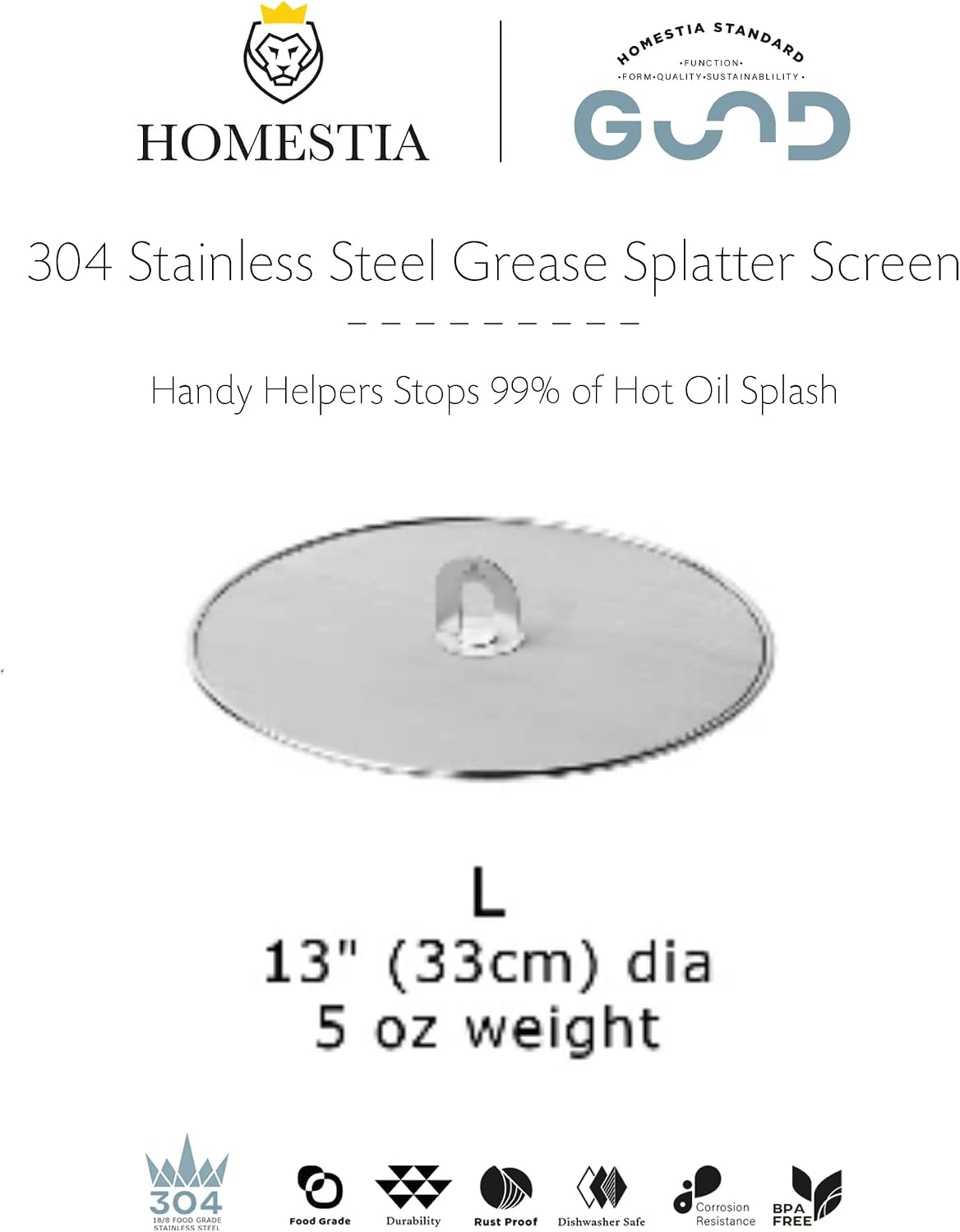 Homestia Splatter Screen for Frying Pan, 10 Inch Grease Splatter Guard | 304 Stainless Steel Ultra Fine Mesh Lids, Splatter Screen for Cooking, Rust-Free - No Oil Mess, No Burns, with Fold Flat Knob