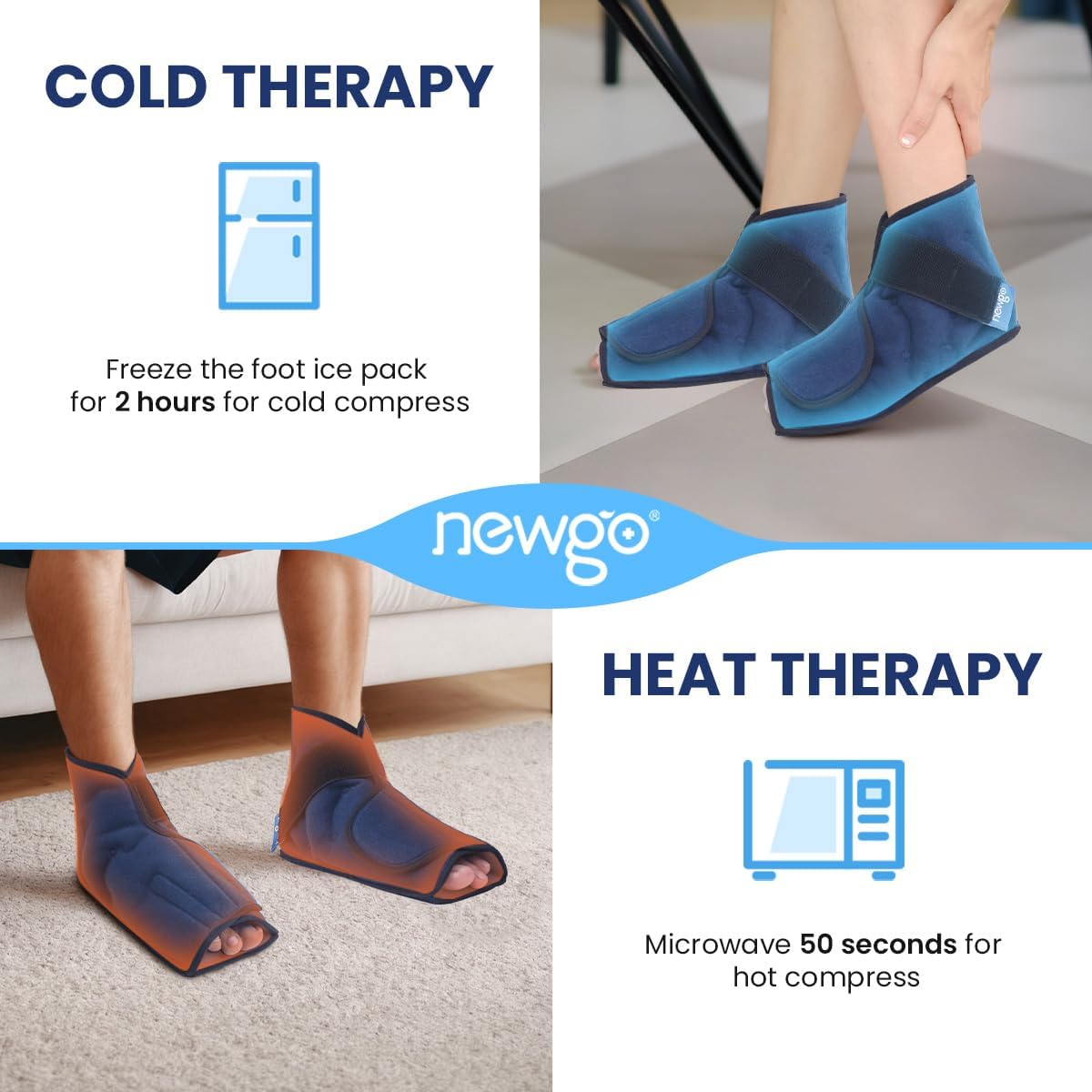 NEWGO Ice Pack for Foot Injuries Recovery, Blue | Reusable Gel Ice Wraps for Heel, Ankle, Soothes Plantar fasciitis, Bunion Surgery Pain, Ideal for Injury Recovery