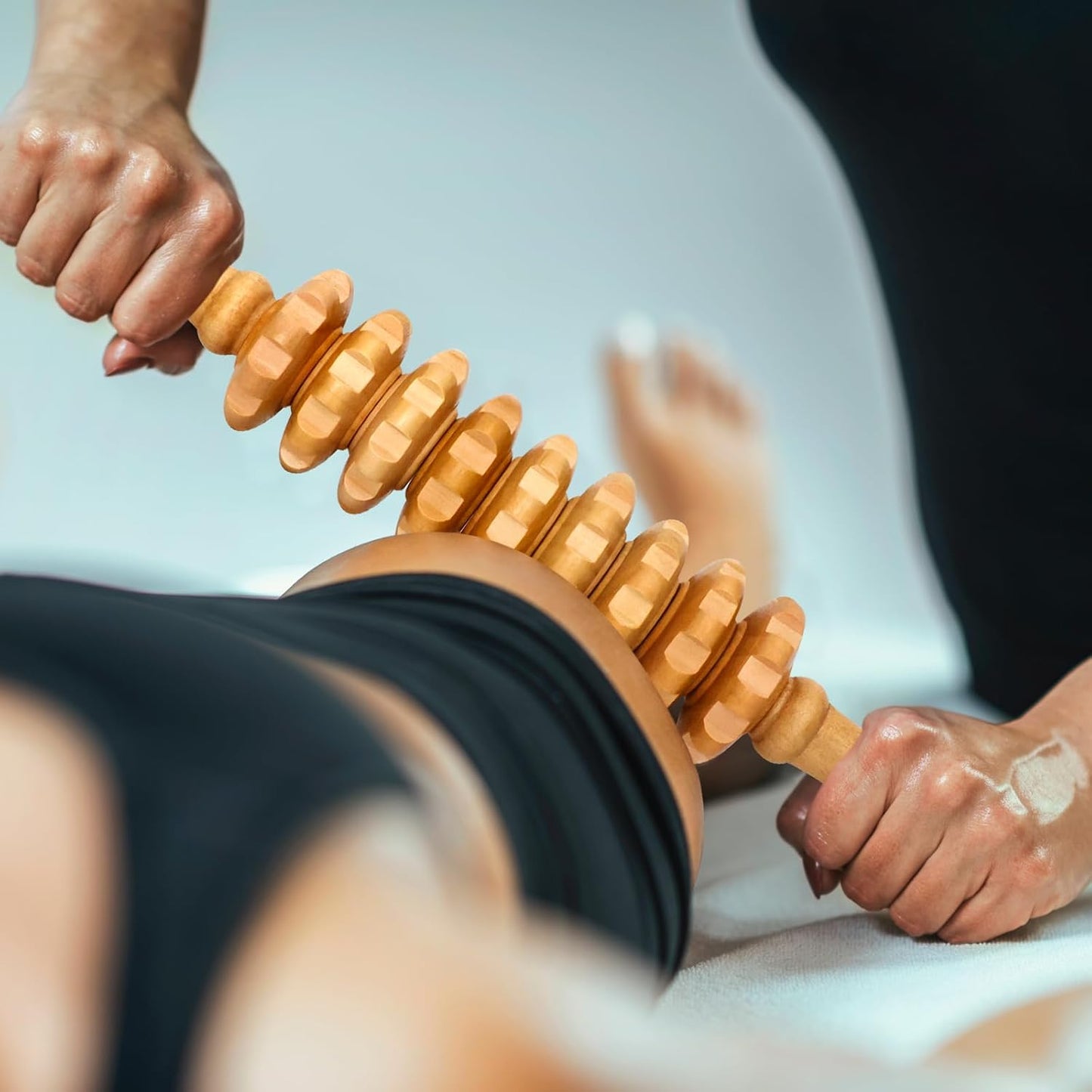 Wooden Fascia Massage Roller – Handheld Myofascial Release Massage Stick | Trigger-Point Knobs for Deep Tissue, Cellulite, Muscle Recovery & Circulation, and Lymphatic Drainage Massager