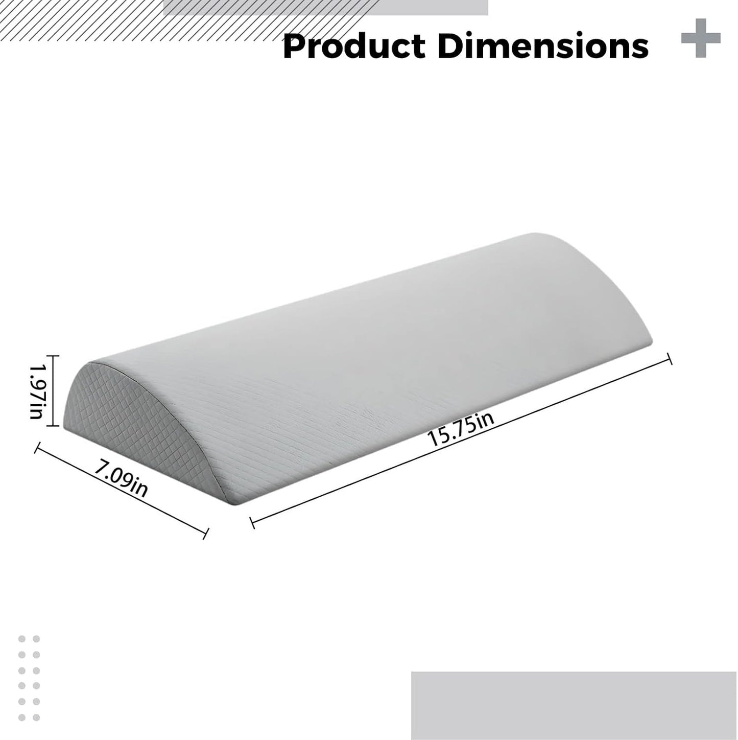 Half Moon Knee Pillow, Leg Elevation Pillow, Memory Foam Foot Rest Pillow for Sleeping, Back Support Cushion, Silver Gray, 15.7 x 7.1 x 2 in, 9 x 7.5 x 6.5 cm