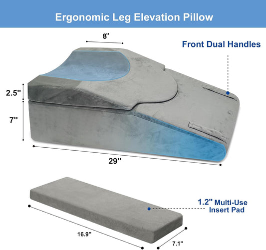 Knee Extender Elevation Pillow for After Surgery Recovery, Memory Foam Leg Pillow for Knee Replacement Surgery, Height Adjustable Cushion for Lower Back Hip Ankle Sciatica Pain Relief