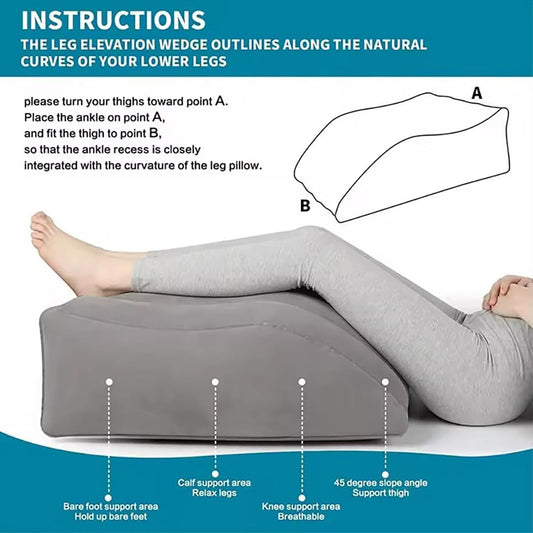 Inflatable Leg Elevation Pillow for After Surgery, Portable Wedge with Adjustable Height, Flocked Surface, for Sleeping, Travel, and Home Use
