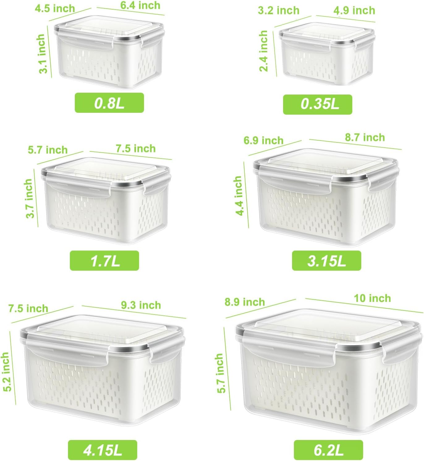 5 Pack Fruit Storage Containers for Fridge Berry Keeper Produce Saver | Leak-proof Food Container Set with Colander Veggie Keep Fresh BPA Free Plastic Refrigerator Organizer Freezer Dishwasher Safe