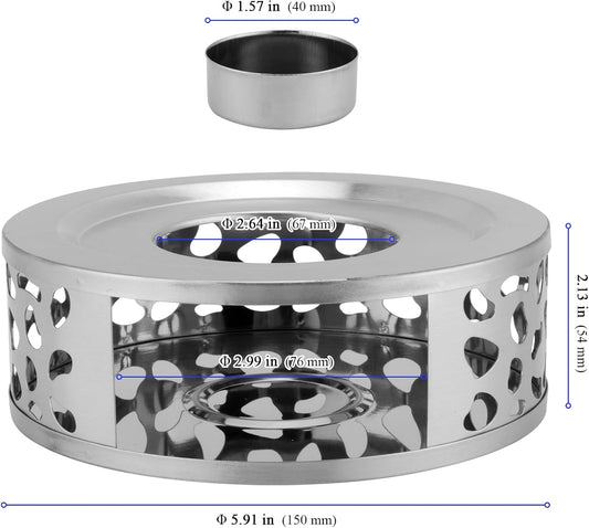 4 PCS Teapot Warmer, Stainless Steel Teapot Warmer, Metal Teapot Heater with Tealight Candle Holder, Brushed Coffee Tea Warmer Base for Glass or Ceramic Teapot, Silver
