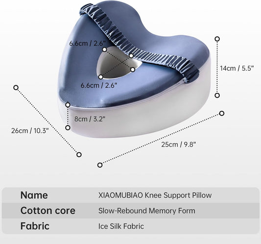 xiaomubiao Memory Foam Knee Pillow for Side Sleepers, Cooling Leg Pillow with Adjustable Strap for Sciatica, Hip & Back Pain Relief, Orthopedic Contour Between Leg Cushion with Washable Cover