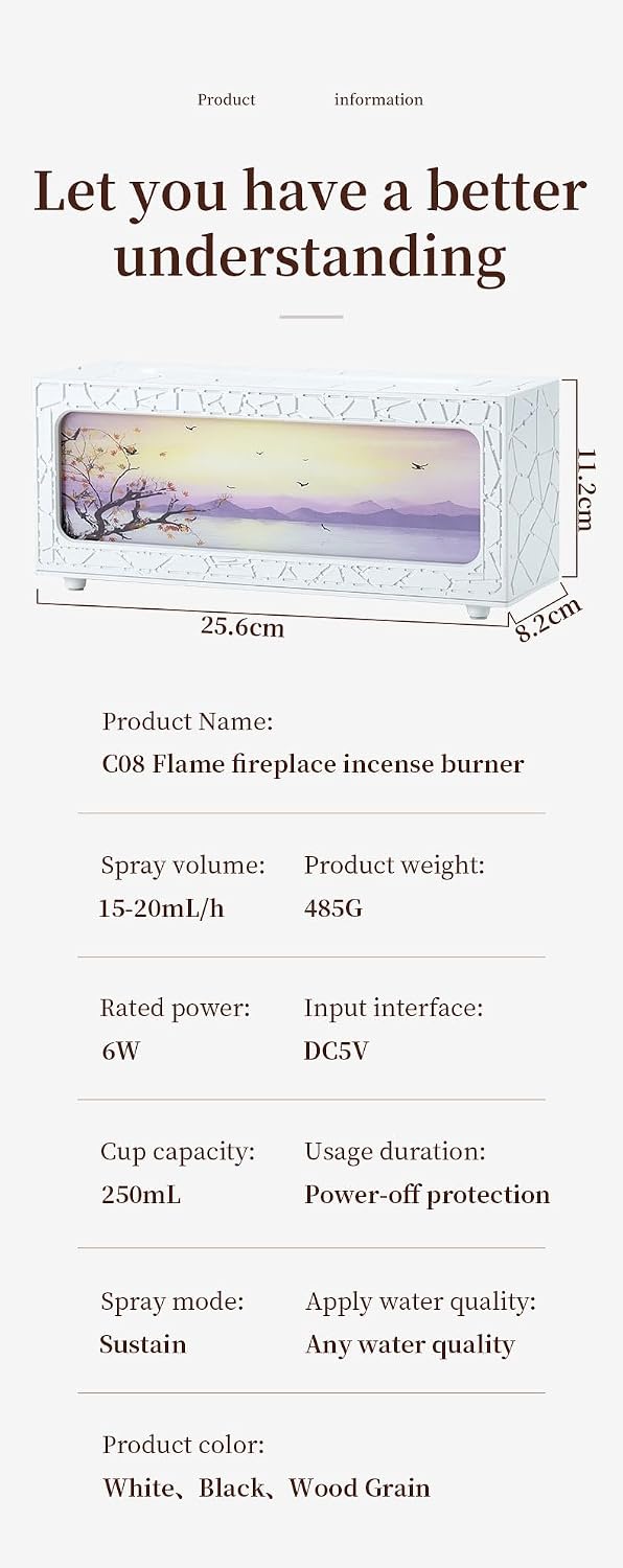 Fireplace Flame Essential Oil Diffuser, 280ml Ultrasonic Aromatherapy Humidifier with Remote Control, 7 Color LED Lights, Auto Shut-Off, Whisper Quiet for Home Bedroom Office Yoga Spa, White