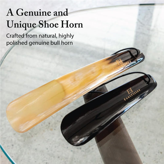 FootFitter Natural Bull Horn Shoe Horn with Leather Loop Handle | Solid Horn Structure with Leather Loop for Firm Heel Support, Quick Slip‑On Access, Everyday Reliability, Ethically Crafted