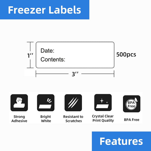 500PCS 1" x 3" Write-On Freezer Labels for Food Containers/Jars