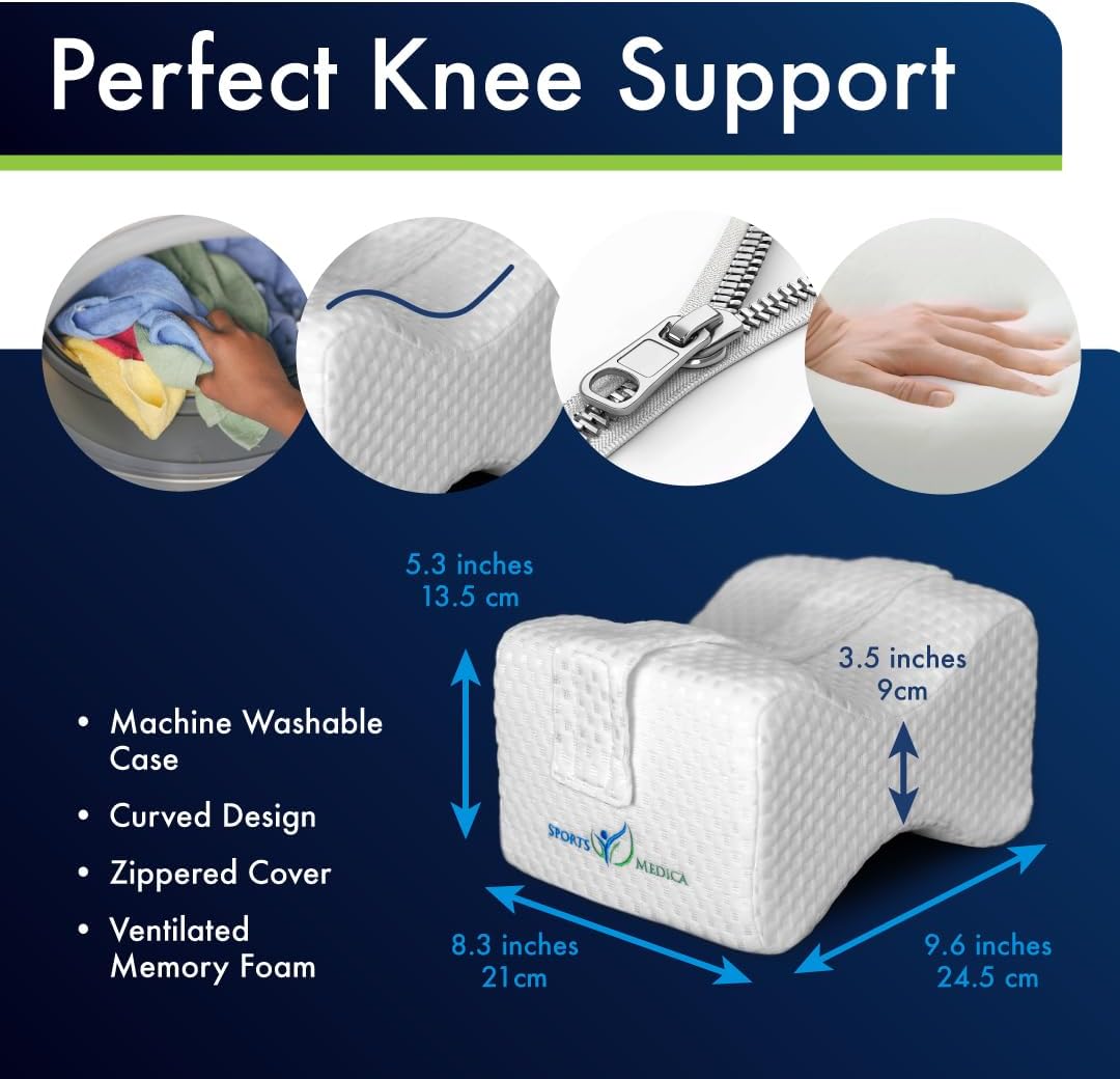 Sports Medica Knee Pillow for Side Sleepers, Memory Foam Leg Pillow Cushion