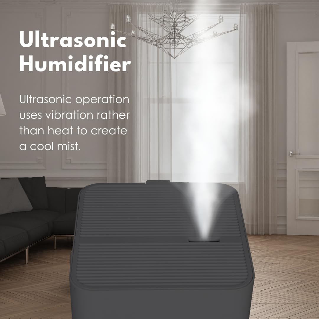 LivePure 1.2 L (.3 Gallon) Ultrasonic Cool Mist Top Fill Digital Humidifier with LED Display Screen, Graphite
