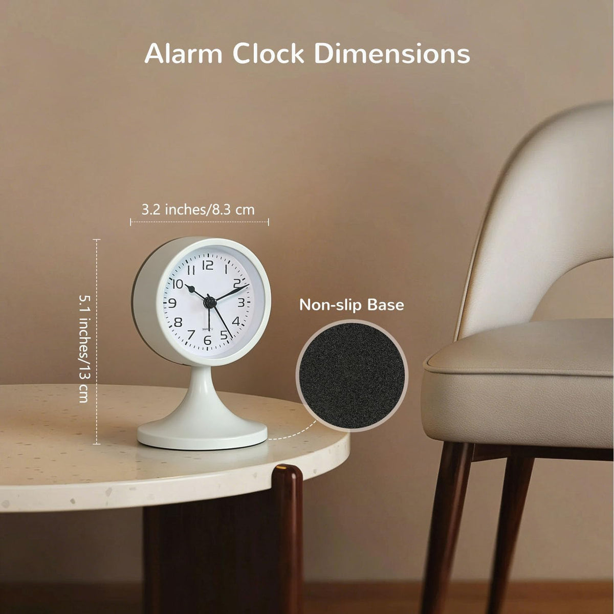 Alarm Clock, Metal 3 inch Silent Non Ticking Small Clock with Night Light, Battery Operated, Desk Analog Clock for Bedrooms Decoration, Old Fashioned Style Clock for Bedside, Adult, Gift