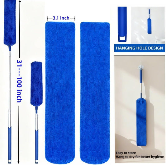 Retractable Gap Dust Cleaner Under Appliance Cleaning Tool, GMLRKY Flat Duster for Under Refrigerator Fridge Stove Couch Bed, Skinny Thin Duster for Tight Spaces (Blue)