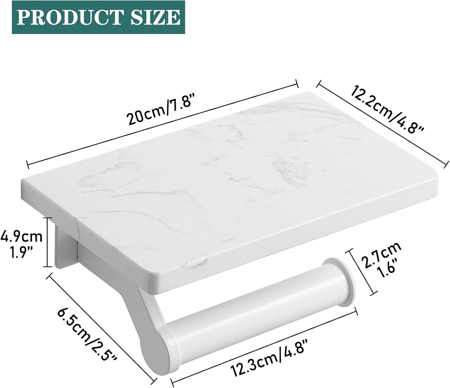 Hoimpro Toilet Paper Holder Wall Mounted, Marble Tissue Roll Rack | Brushed Gold | White Natural Marble Shelf Hand Paper Roll Holder, for Bathroom Kitchen Washroom Bedroom Aluminum