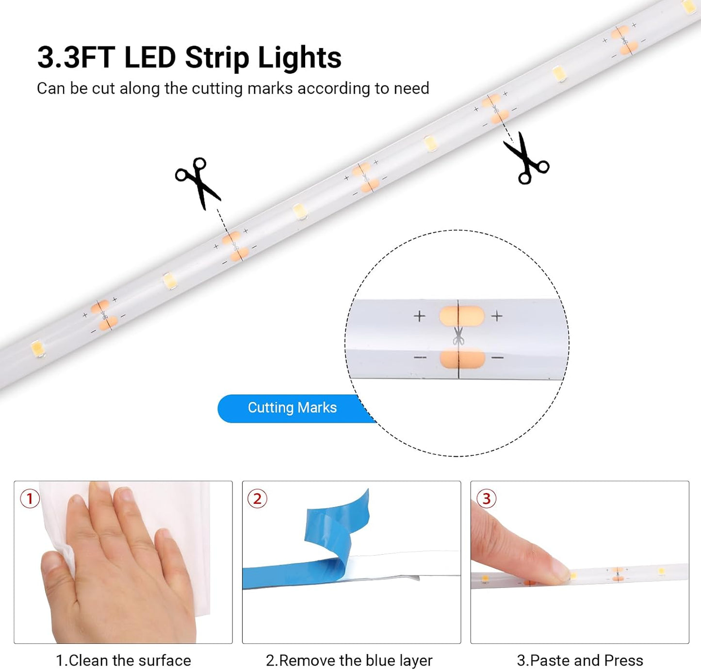 Motion Sensor Led Light Strip Battery Powered, Cuttable, Waterproof, 3.3FT Motion Activated Strip Lights White for Cabinet Closet Kitchen Bathroom Stair Pantry Shelves Bedroom Indoor