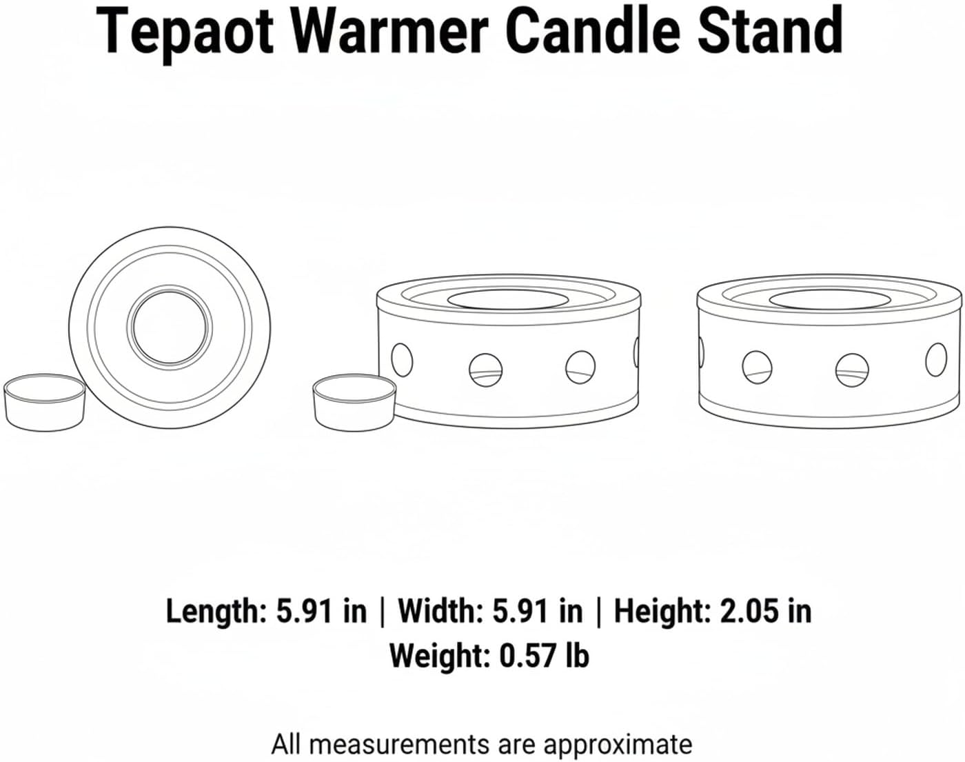 Stainless Steel Tea Light Candle Holder Stand for Glass Kettles and Mugs, 5.9x5.9 Inch Base