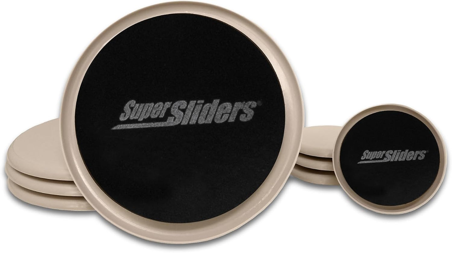 Super Sliders 8-Piece 7" and 3-1/2" Round Reusable Furniture Sliders for Carpet, Anti-Slip Protective Furniture Moving Pads for Beds, Sofas, Dressers, Beige