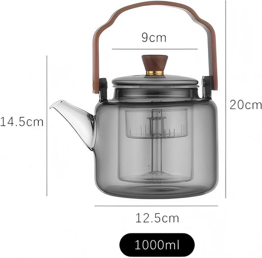 Tea Pot with Infuser for Loose Leaf Tea, Glass Teapot Stovetop, Heat Resistant Borosilicate Tea Kettle, Clear, 34oz/1000ml Capacity, Tea Strainer