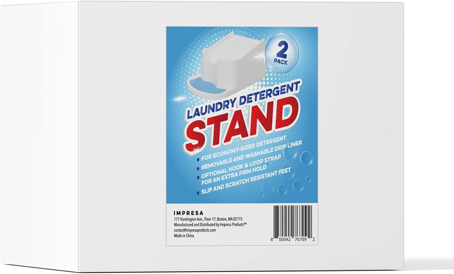 IMPRESA Laundry Detergent Stand - 2-Pack, White Drip Catcher & Liner, Laundry Detergent Storage - Hook & Loop Strap & Secure Grip Feet, Room Organization