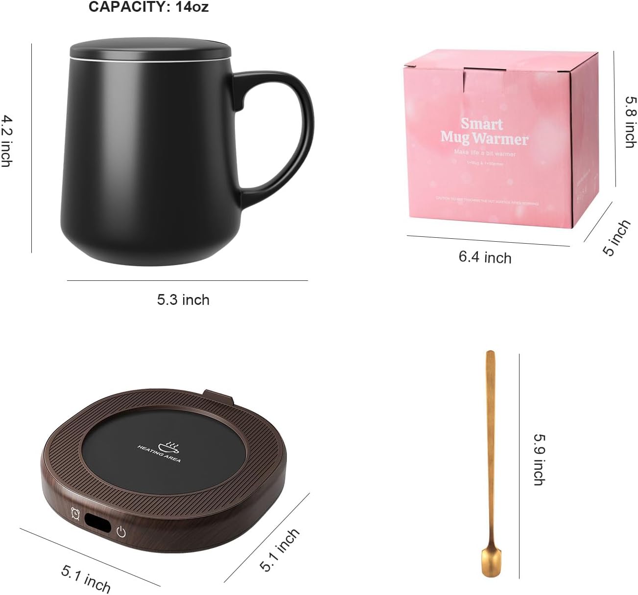Coffee Mug Warmer Set for Desk, Smart Heated Electric Tea Cup Warmer Plate | Coffee Lover Mug and Warmer Set, Office Home Beverage Warming Candle Heater, 4-Temp Control 8H Auto Shut Off, Men Women Gift