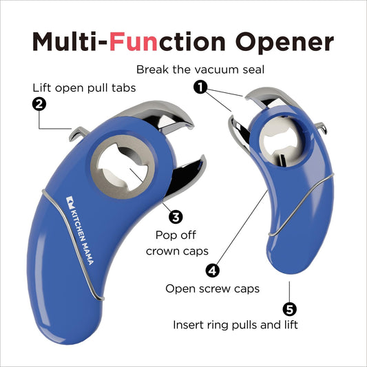 Kitchen Mama Epic One Multifunction Opener, Teal | Magnetic Bottle Opener, Beer Soda Opener, Effortless Jar Lid Opener, For Seniors and Elderly with Weak Hands and Arthritis